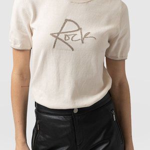 Saint + Sofia Rock Intarsia Jumper Short Sleeve-Cream Size Small